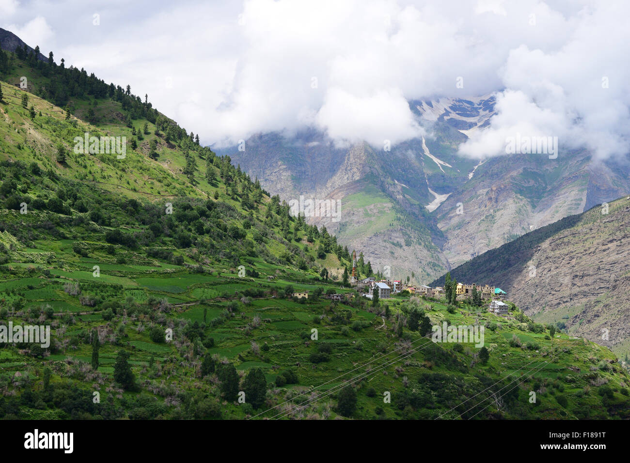 Bellissima valle del Kashmir e alta altitudine Himalaya Jammu e Kashmir India vista orizzontale Foto Stock