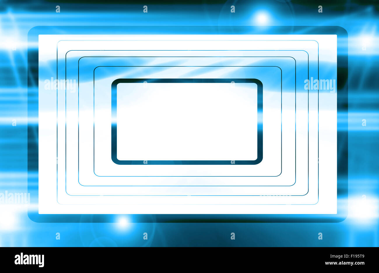 Abstract trasparente quadrato blu con luci e bagliori Foto Stock