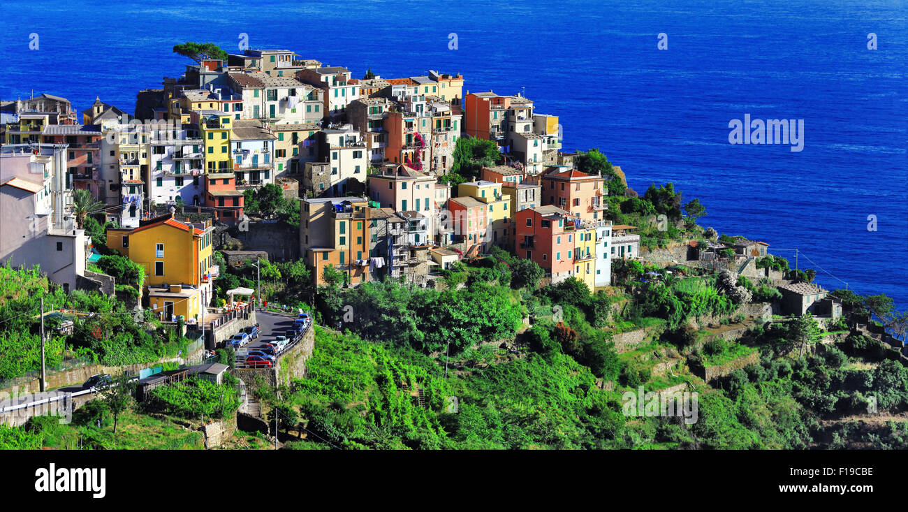 Bel villaggio di Corniglia del famoso 'Cinque terre' in Liguria. Italia Foto Stock