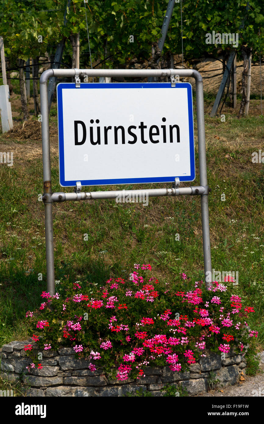 Un segno di benvenuto di Durnstein in Austria Inferiore Foto Stock