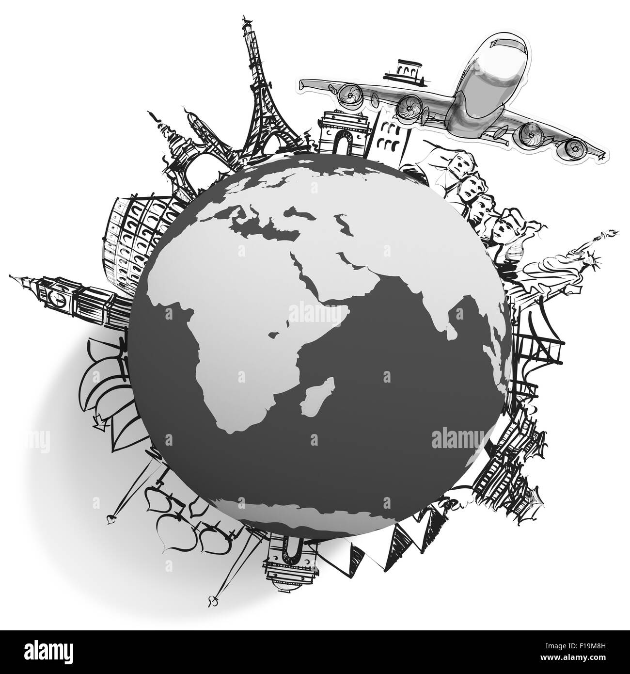 Viaggiare in aereo in tutto il mondo come concetto Foto Stock