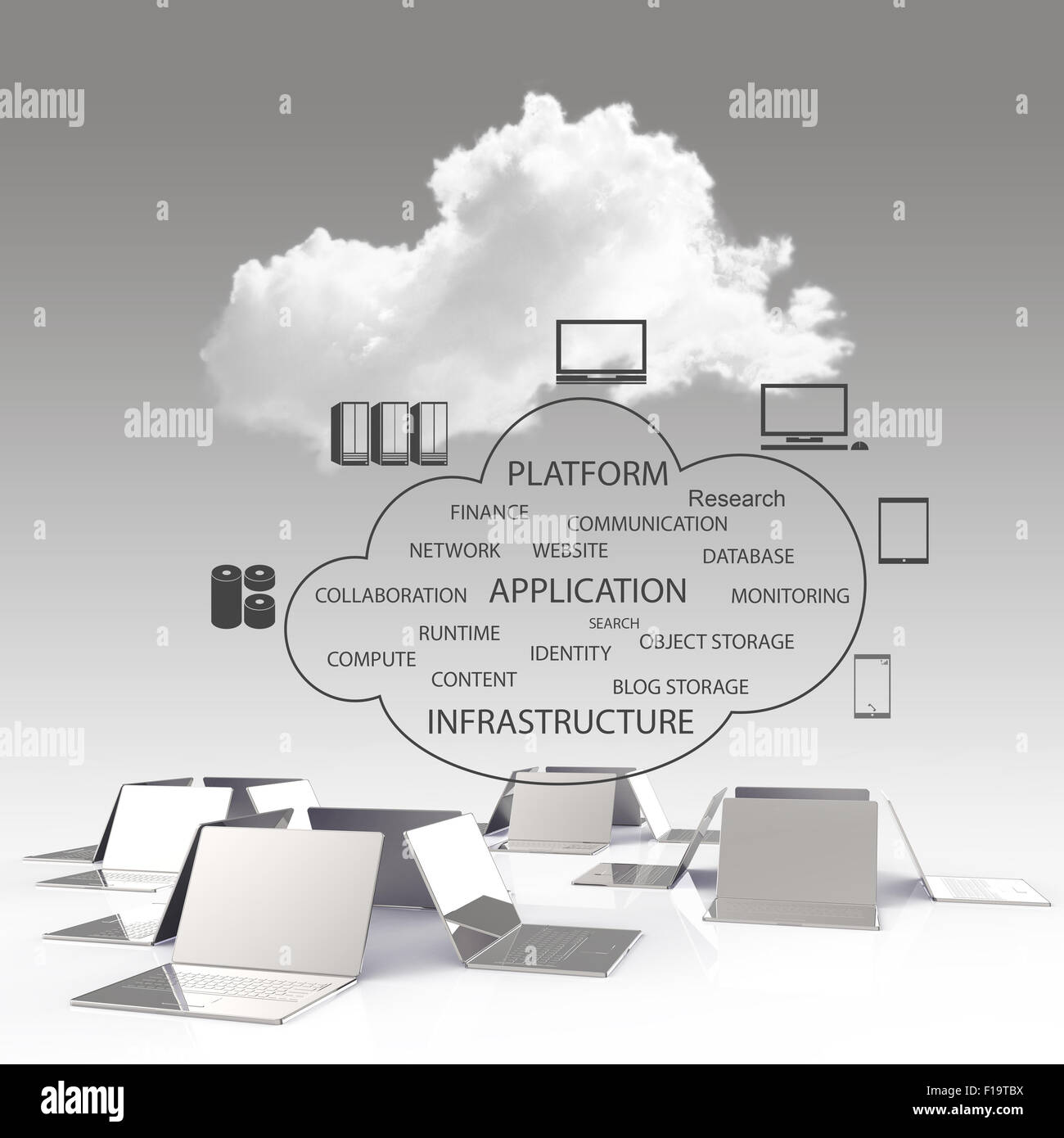 Il cloud computing 3d struttura come concetto Foto Stock