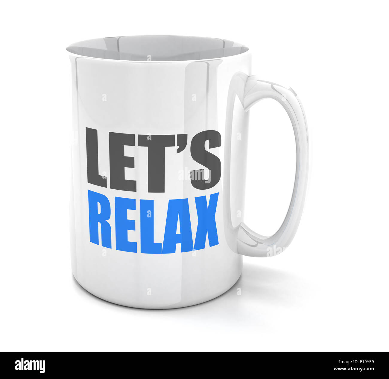 Cup con let's relax parole Foto Stock