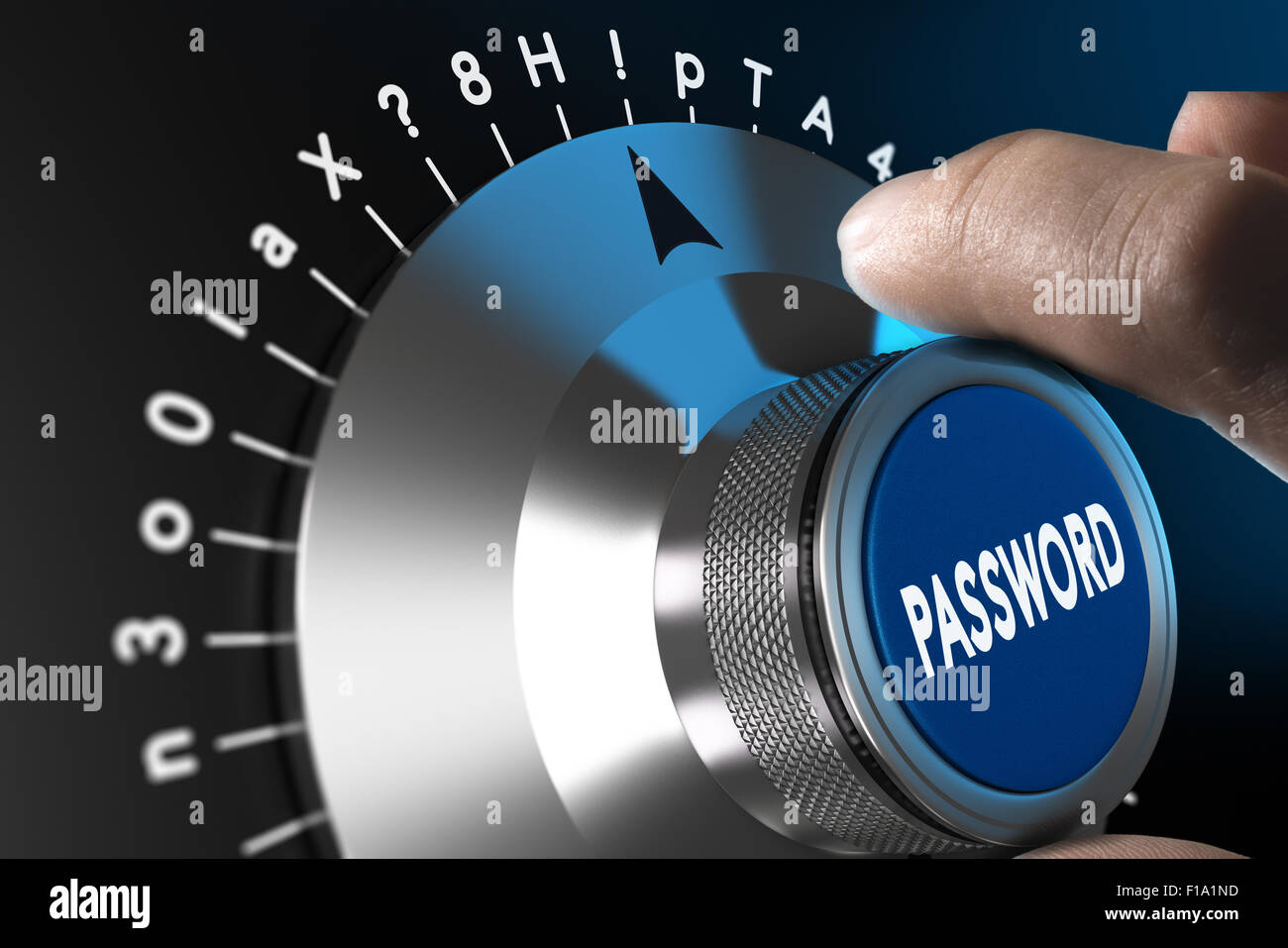 Password sicura concetto, man mano circa per entrare in un complesso passord Foto Stock