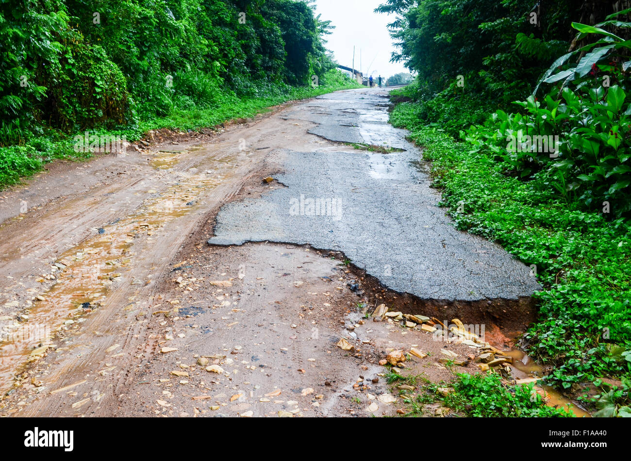 Infrastrutture stradali scadenti in Togo Foto Stock