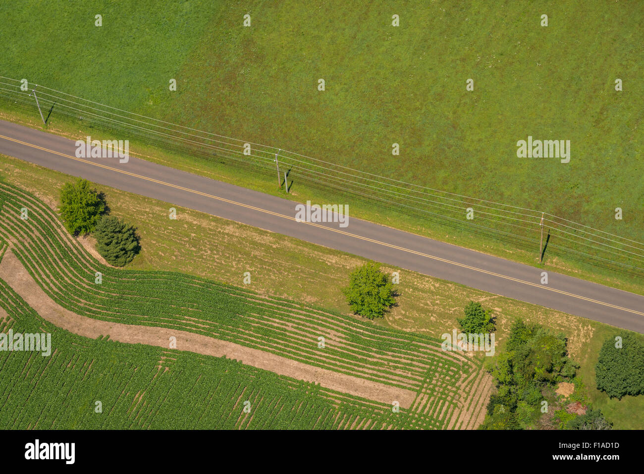 Vista aerea della strada rurale Foto Stock