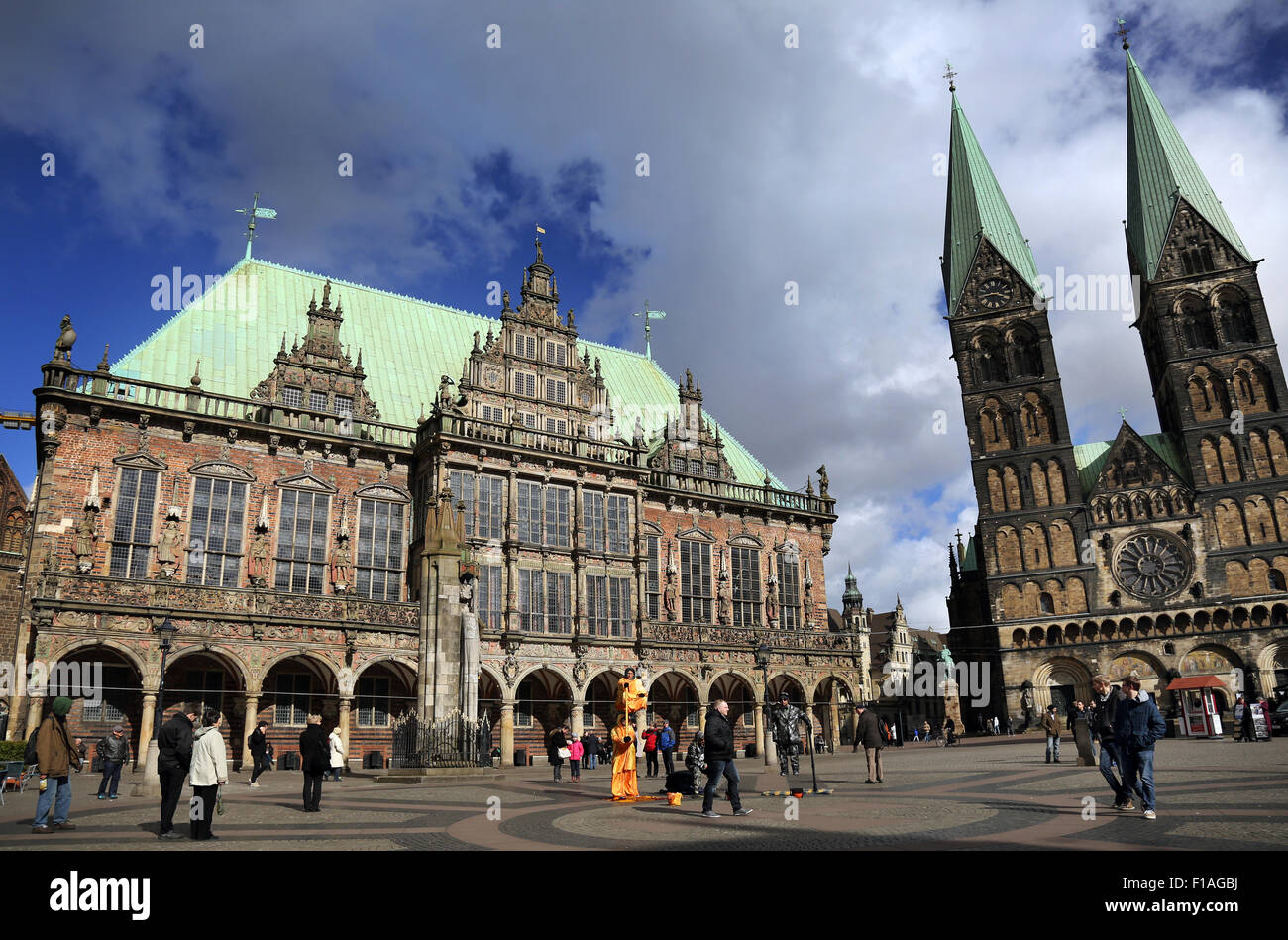 Bremen, Germania, Bremen il Municipio e la Cattedrale di St. Petri Foto Stock