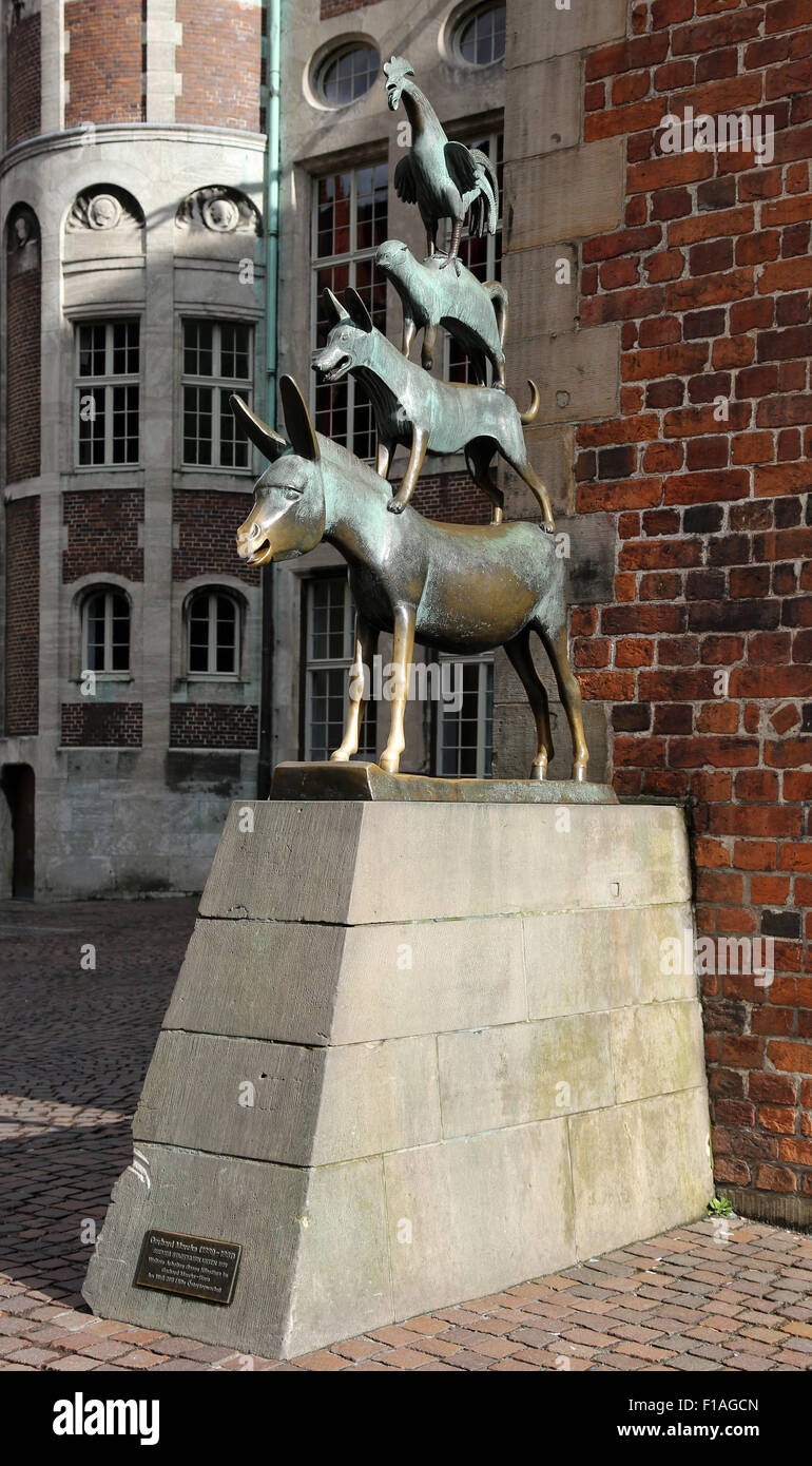 Bremen, Germania, la scultura della città di Brema musicisti Foto Stock