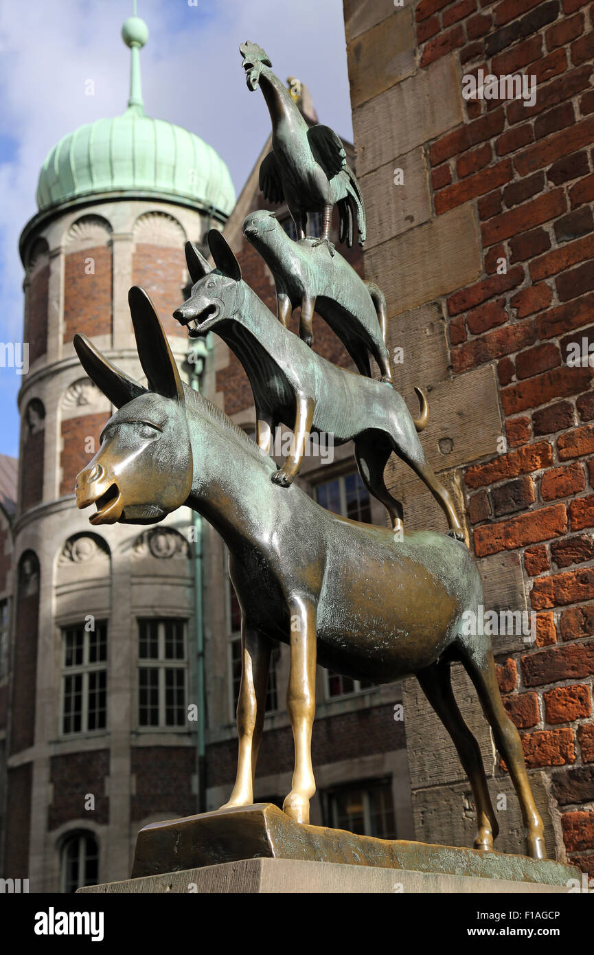 Bremen, Germania, la scultura della città di Brema musicisti Foto Stock
