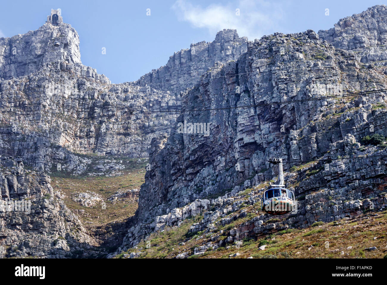 Città del Capo Sud Africa, Table Mountain National Park, riserva naturale, Tafelberg Road, funivia funivia Tramway, avvicinamento stazione inferiore, Rotair c Foto Stock