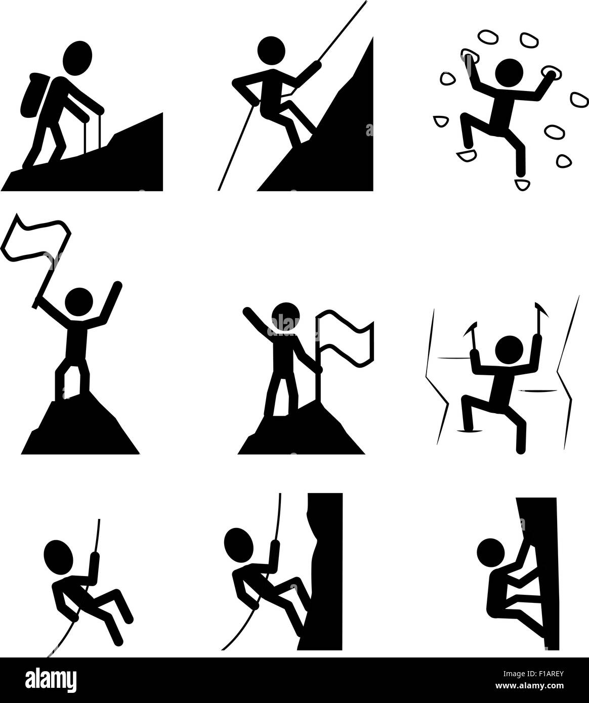 Escursioni e alpinismo icona. Set di sport estremo simbolo. illustrazione vettoriale Illustrazione Vettoriale