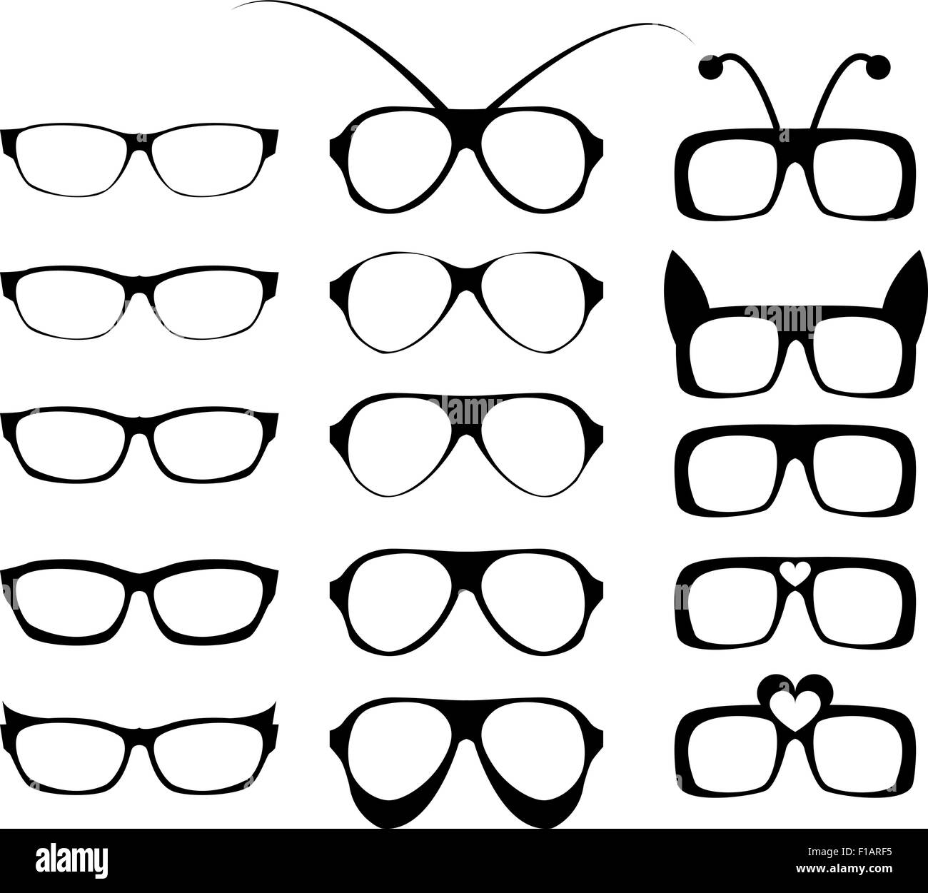 Set di montatura per occhiali in fantasia in stile moderno e concetto di fantasia. illustrazione vettoriale. Illustrazione Vettoriale