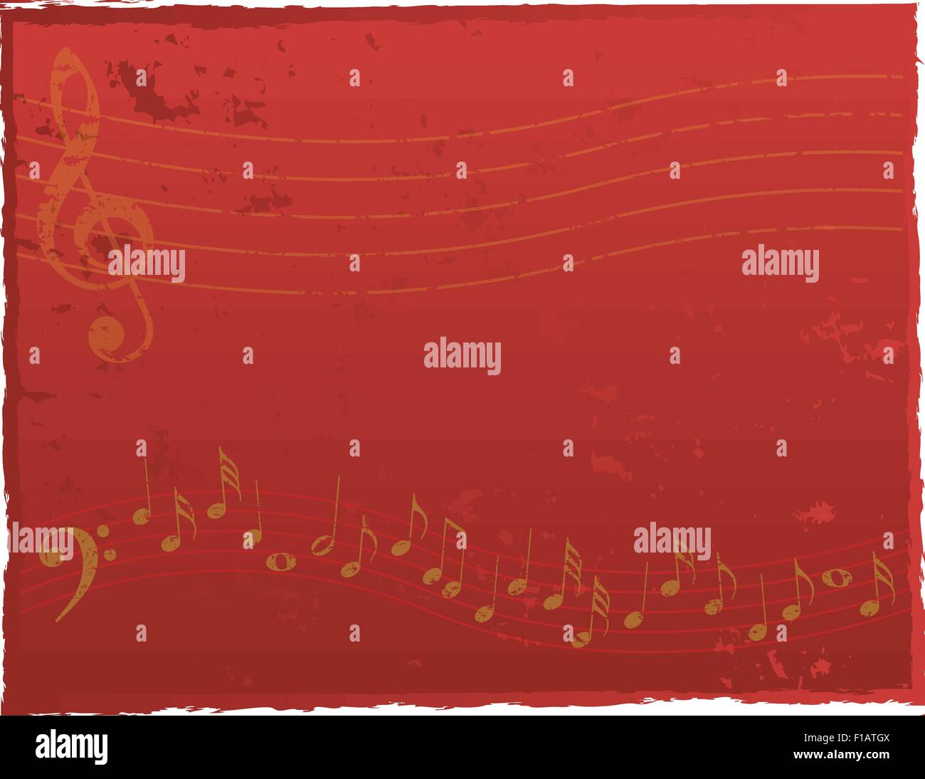 Sfondo rosso con elementi di musica Illustrazione Vettoriale