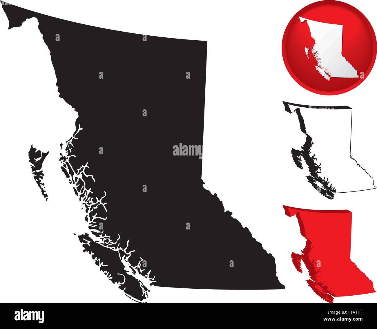 Mappa dettagliata della British Columbia, Canada con diverse varianti Illustrazione Vettoriale