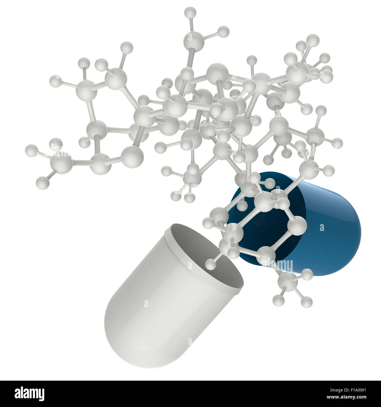 La capsula mostra 3d molecola come concetto medico Foto Stock