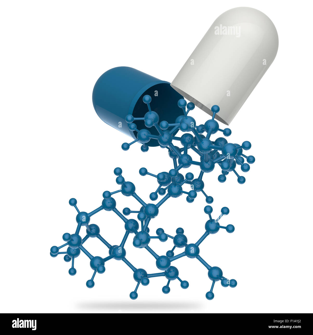 La capsula mostra 3d molecola come concetto medico Foto Stock
