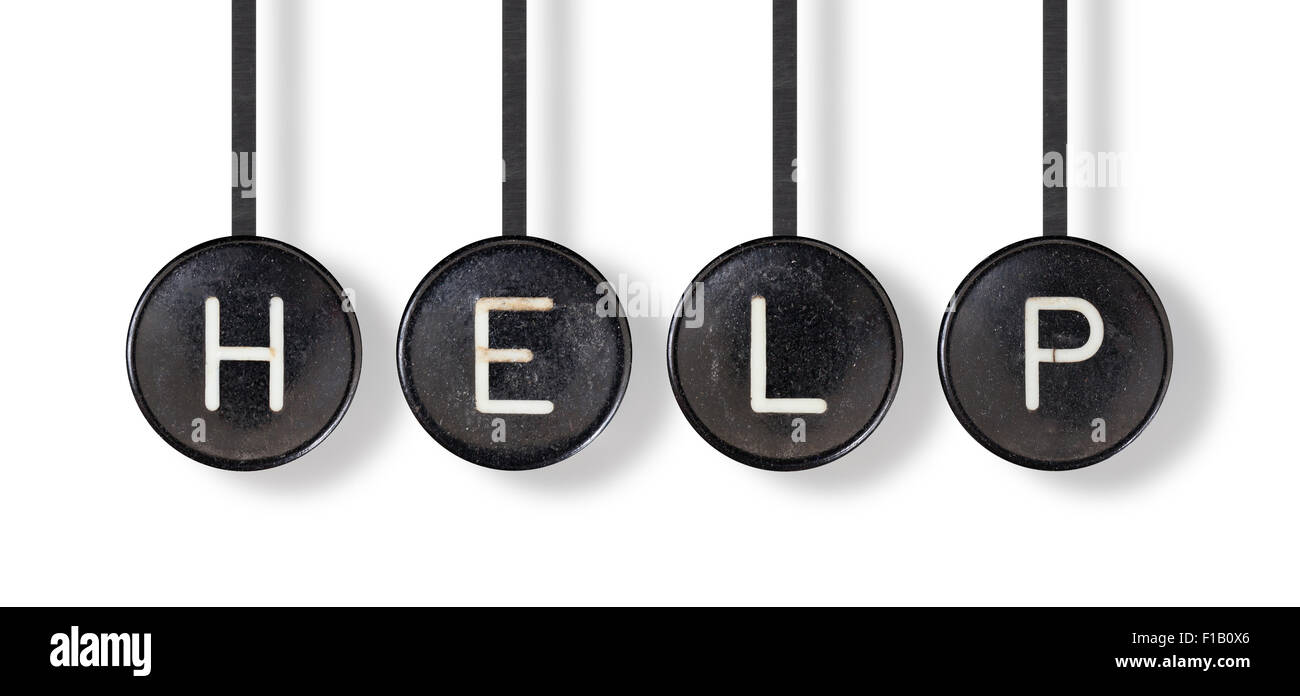 I pulsanti di una macchina da scrivere, isolato su sfondo bianco - Aiuto Foto Stock