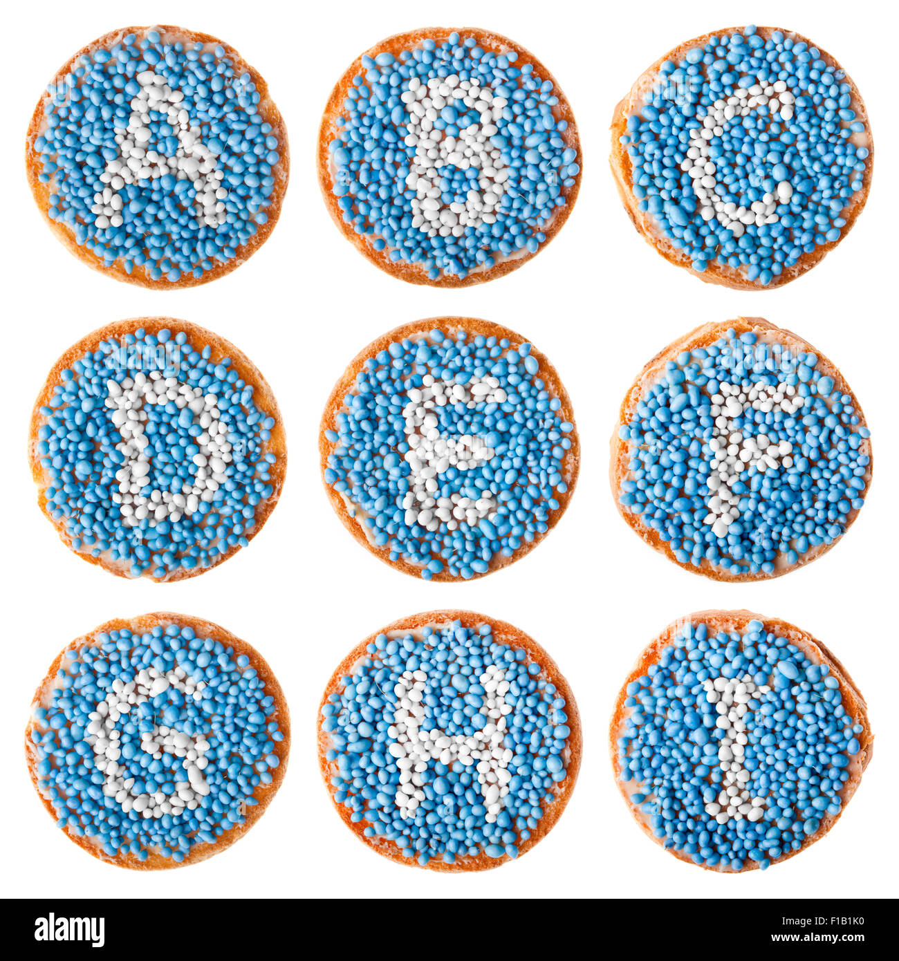 "Beschuit met muisjes', un tradizionale trattamento per festeggiare la nascita di un bambino nei Paesi Bassi. Blu per un ragazzo. Foto Stock