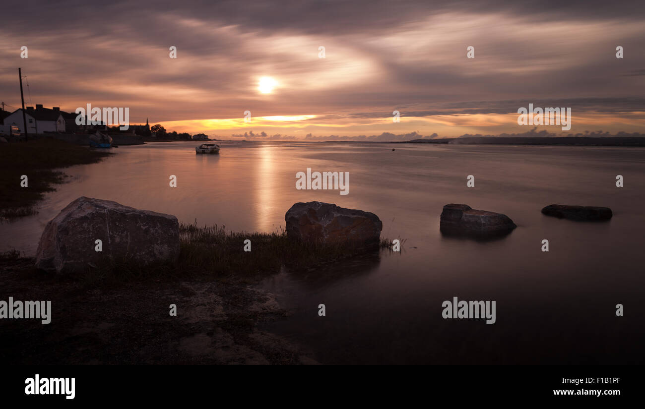 Tramonto al Loughor estuario, Penclawdd, North Gower, Swansea. Foto Stock