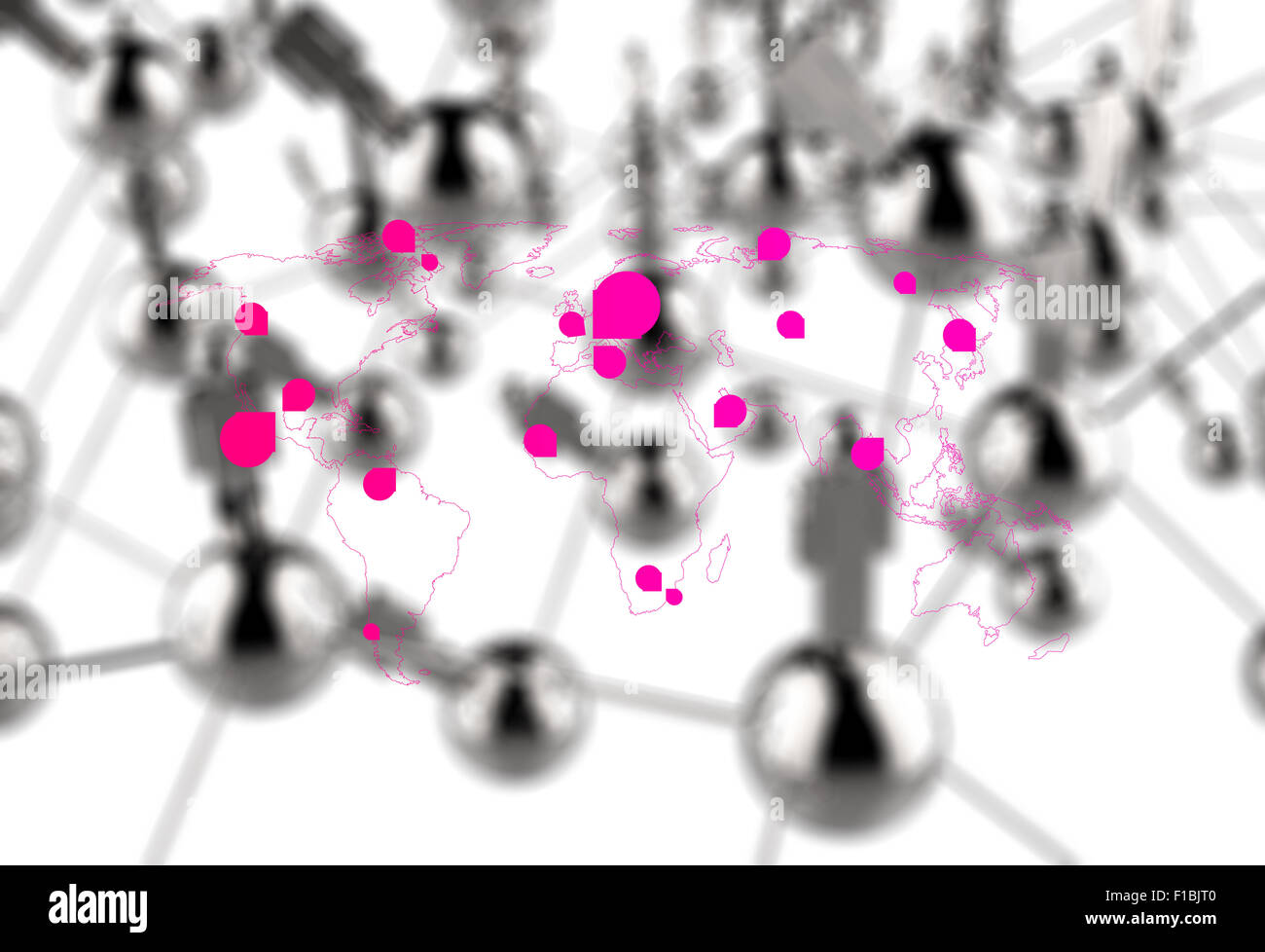 Simbolo di rete e 3d acciaio inossidabile human social network come concetto Foto Stock