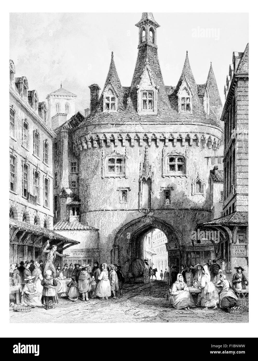 Porte du Caillou Rue du Palais Bordeaux porta della città medievale di ingresso cafe intrattenitore Foto Stock