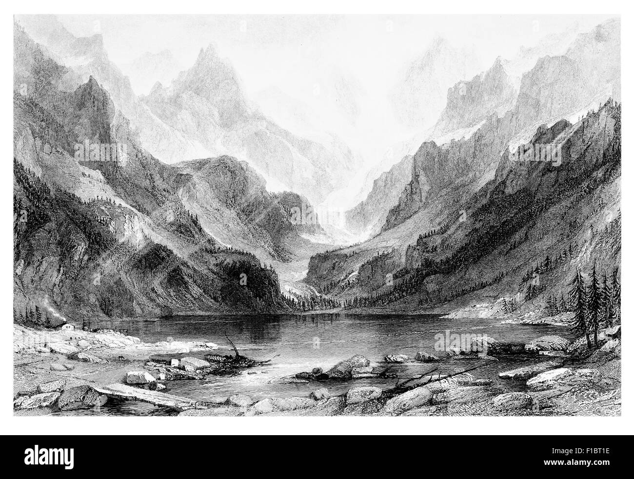 Lago Lac De Gaube Pirenei alpina della valle di montagna Foto Stock