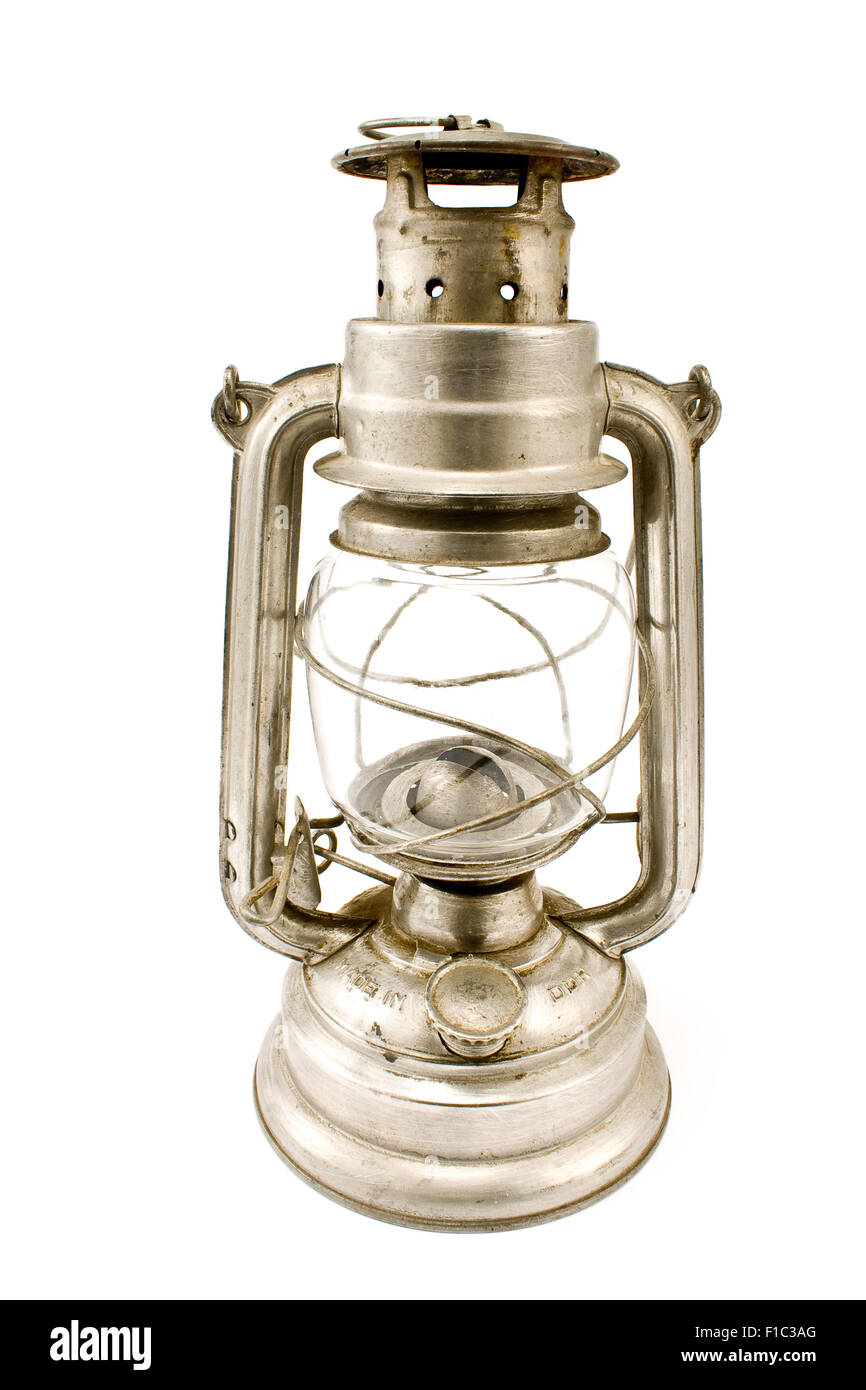 Il vecchio olio lampada isolato su bianco Foto Stock