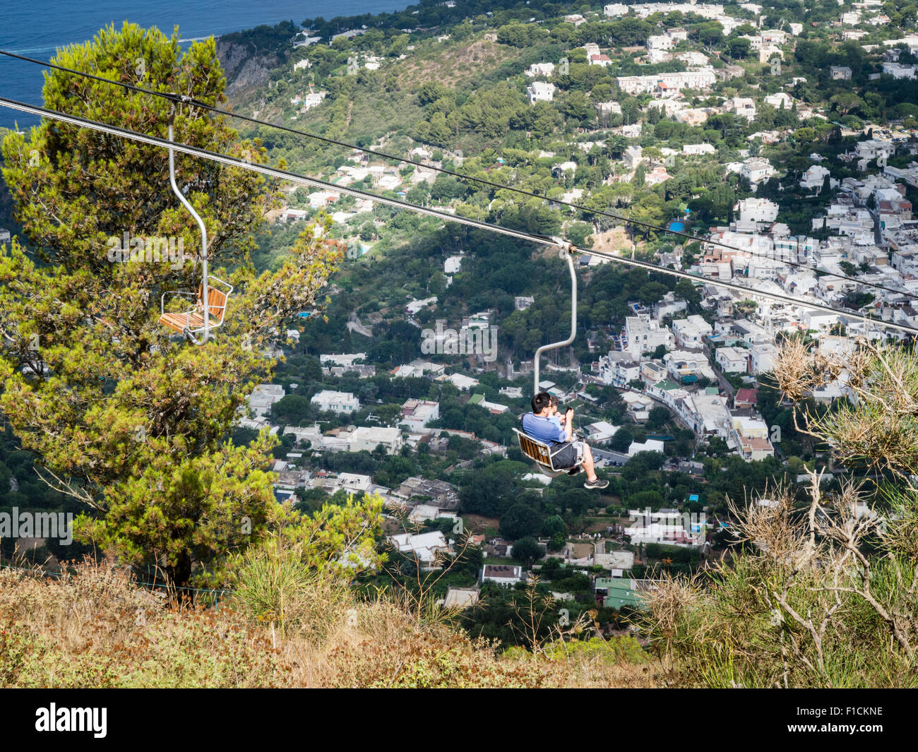 La seggiovia in tra Ana Capri e Monte Solaro a Capri Italia Foto Stock