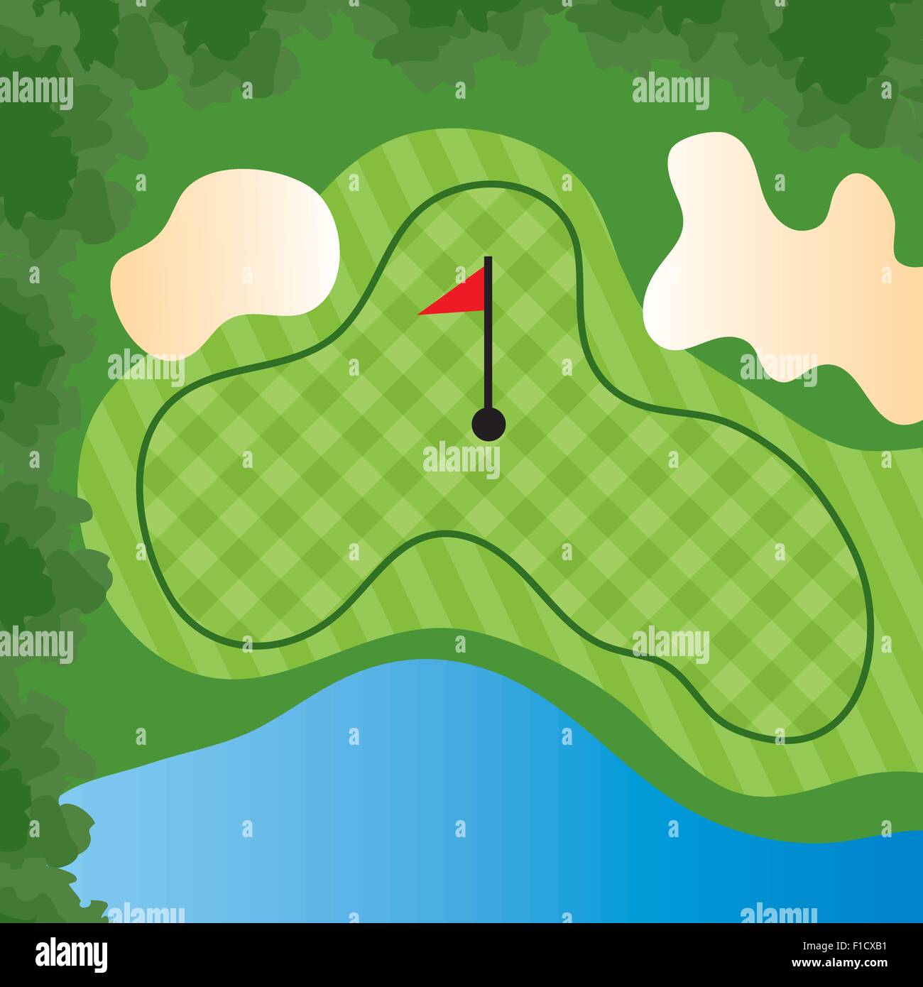 Campo da golf con foro di bunker e acqua Illustrazione Vettoriale