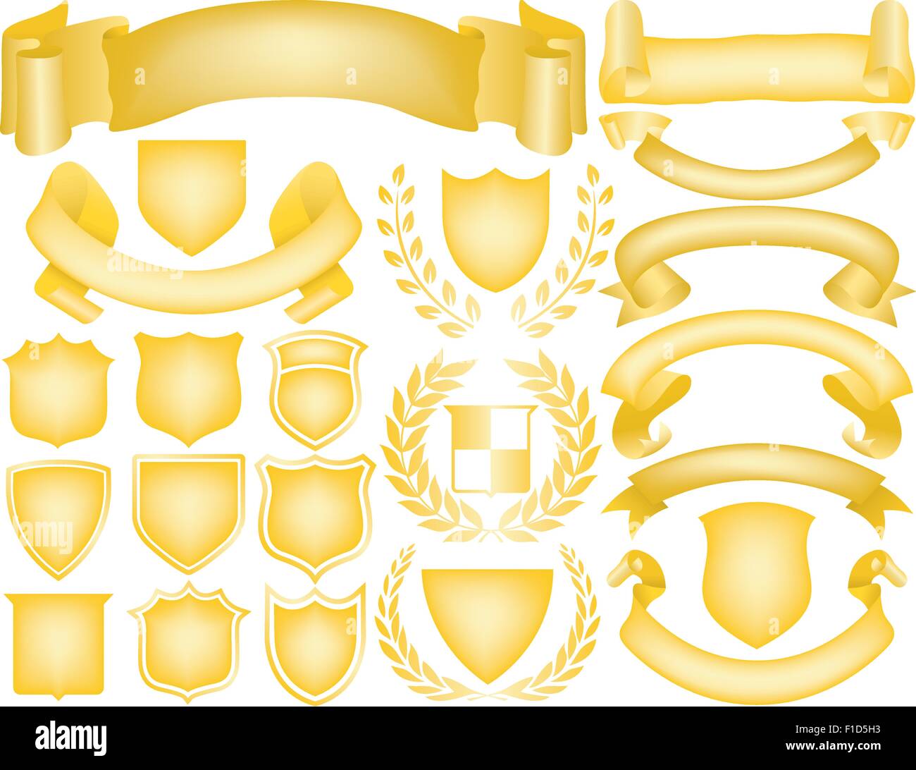 Nastri d'oro, banner, allori e scudi. Mescolare e abbinare per creare il proprio logo Illustrazione Vettoriale