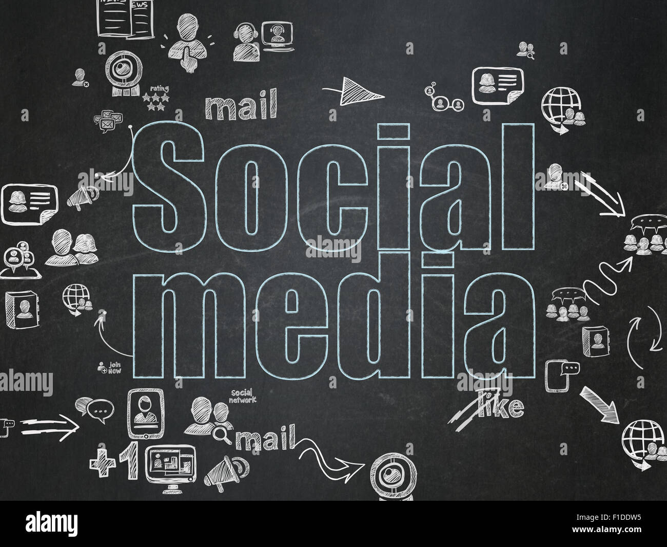 Rete sociale concetto: Social Media sul bordo della scuola sullo sfondo Foto Stock