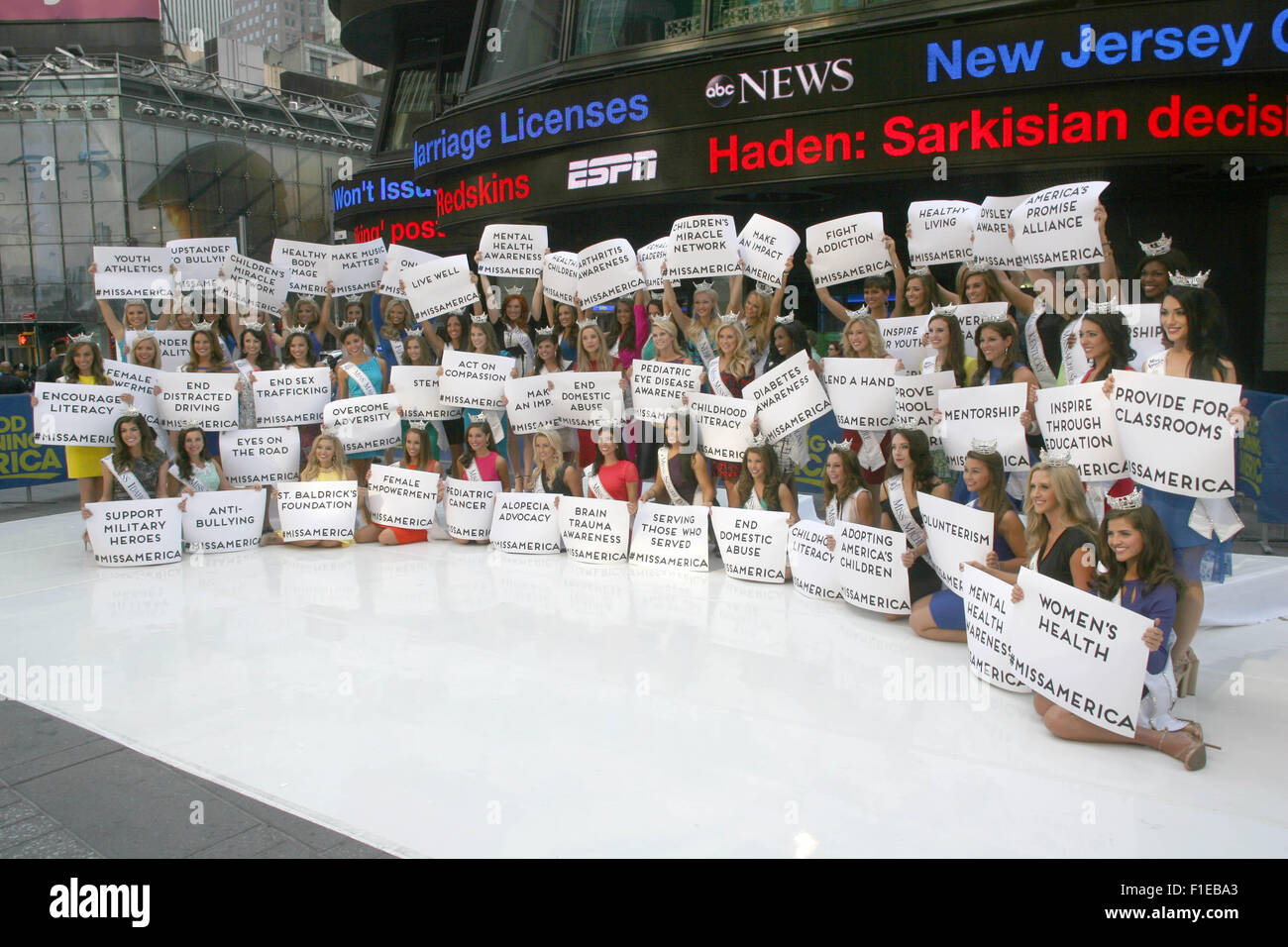 New York, Stati Uniti d'America. 1 Sep, 2015. Miss America prende su Times Square Credit: Bruce Cotler/Globe foto/ZUMA filo/Alamy Live News Foto Stock