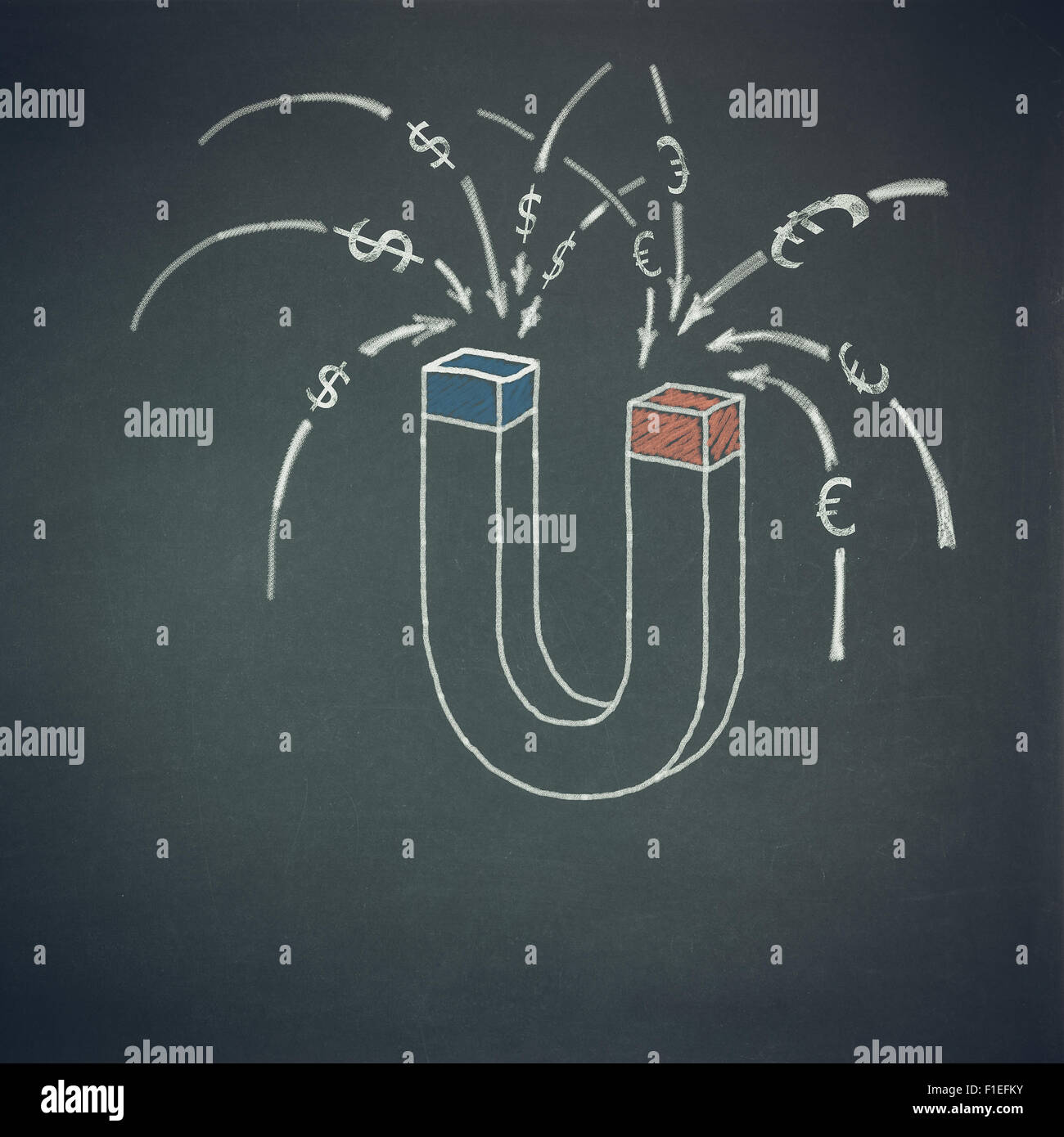 Il concetto di business soldi magnete sul bordo della scuola, illustrazione Foto Stock