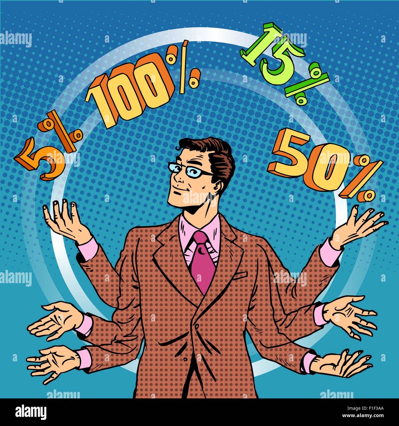 Sconti Promozioni vendita imprenditore juggling cento Illustrazione Vettoriale Sconti Promozioni vendita imprenditore juggling cento Illustrazione Vettoriale