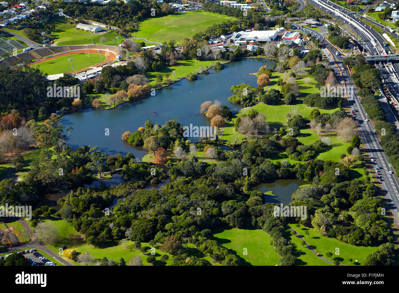 Western molle e speedway, Auckland, Isola del nord, Nuova Zelanda - aerial Foto Stock