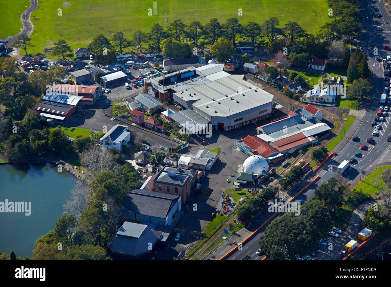 Il Museo dei Trasporti e della tecnologia (MOTAT), Western molle, Auckland, Isola del nord, Nuova Zelanda - aerial Foto Stock