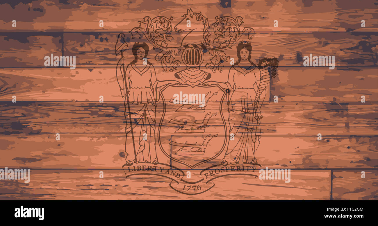 New Jersey bandiera dello Stato di marca su tavole di legno Foto Stock