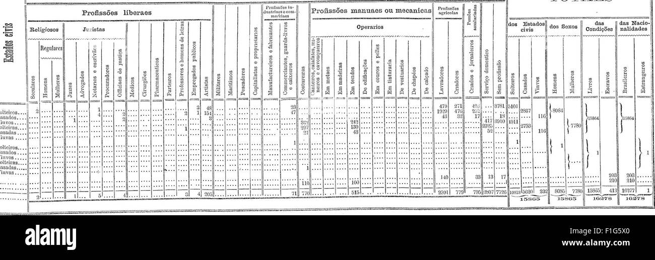 Questo censimento del 1872 dell'Impero brasiliano include dati dettagliati sullo stato di Ceará, offrendo approfondimenti sulla sua demografia, geografia e società durante la fine del XIX secolo. Foto Stock