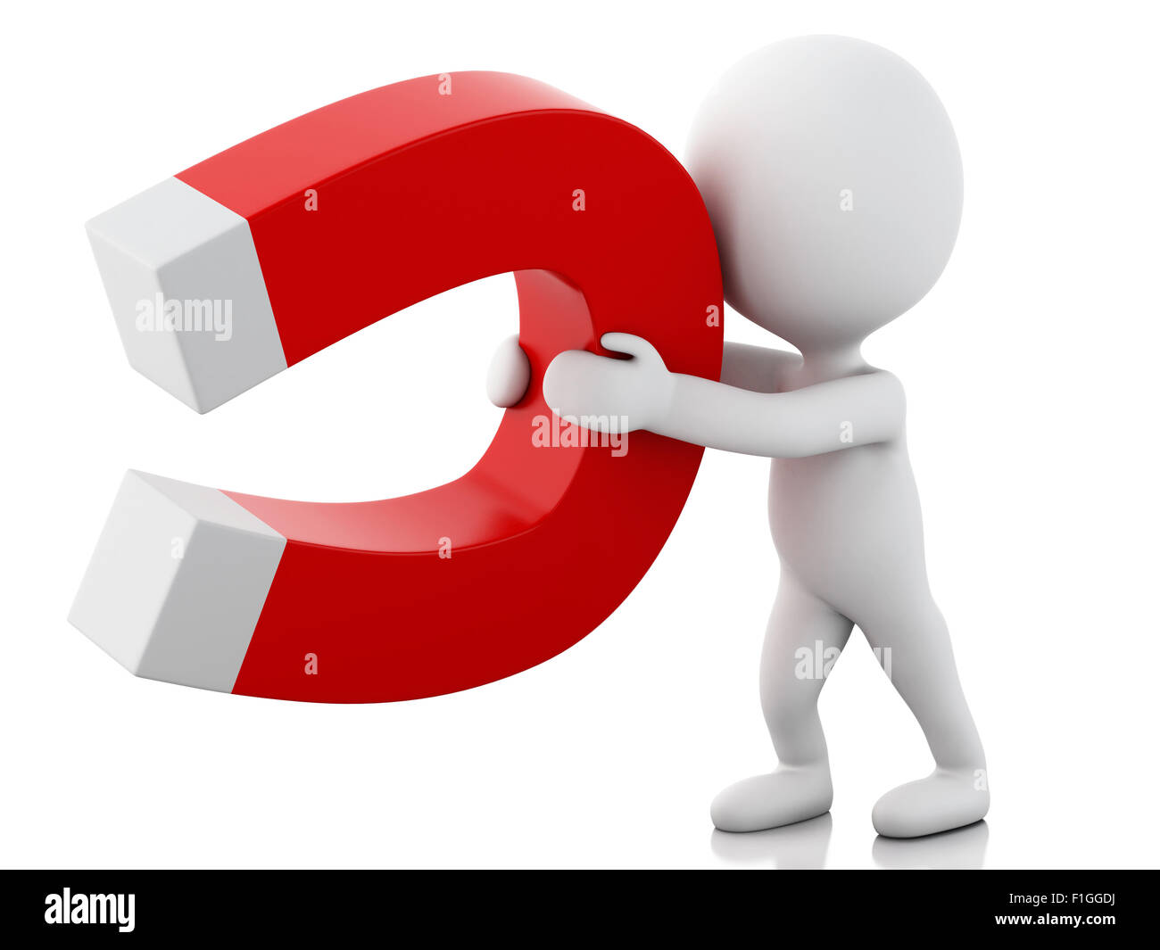 3D renderer immagine. Persone di colore bianco con magnete a ferro di cavallo. Il concetto di business. Isolato sfondo bianco Foto Stock