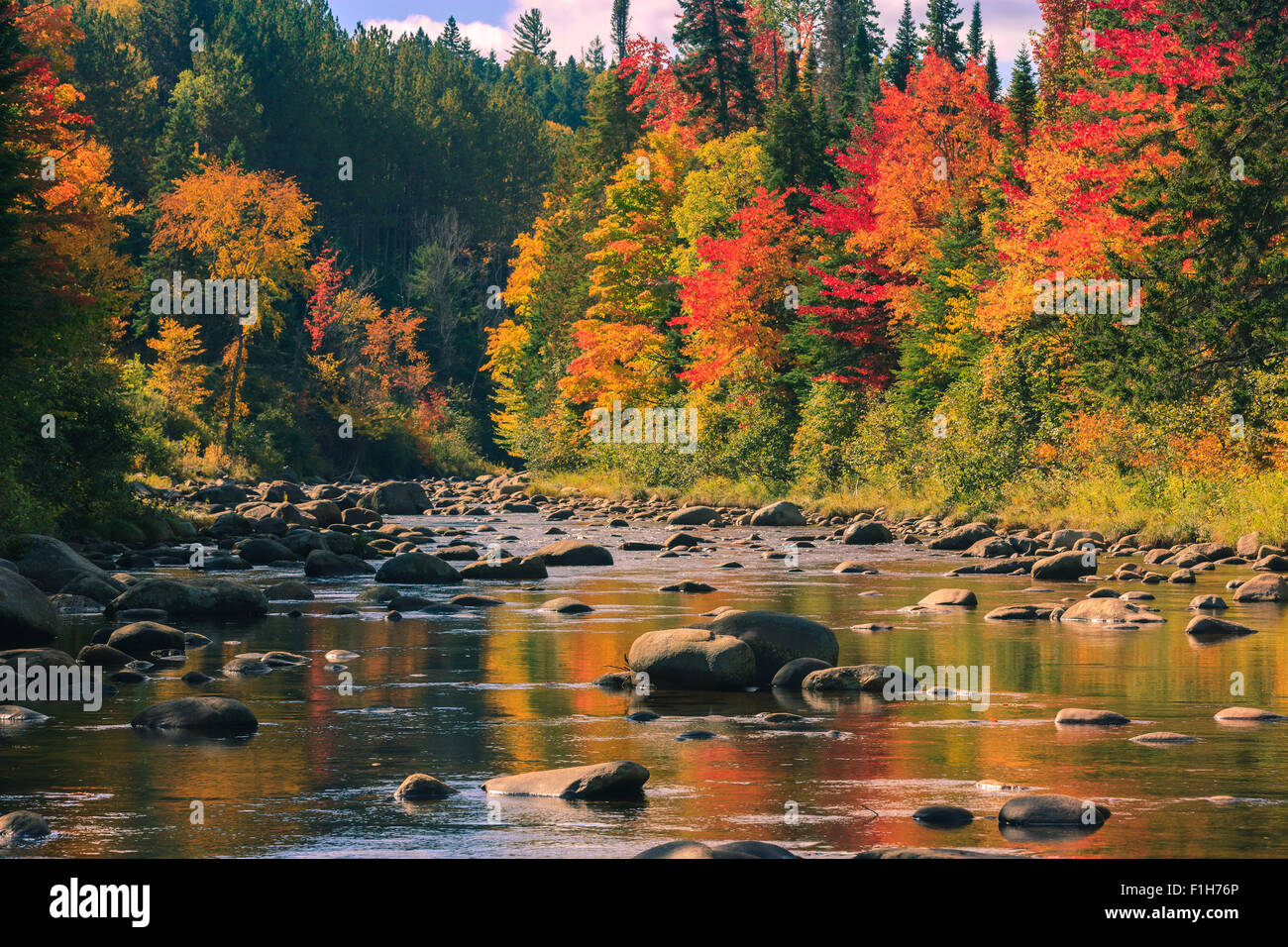 I colori autunnali vicino a Lake Placid negli Adirondacks parco dello stato nella parte settentrionale dello Stato di New York, Stati Uniti d'America Foto Stock