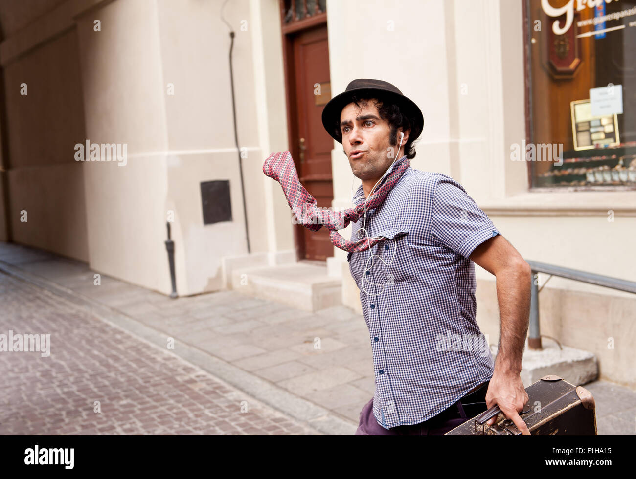 Faccia buffa mime performer di strada Foto Stock