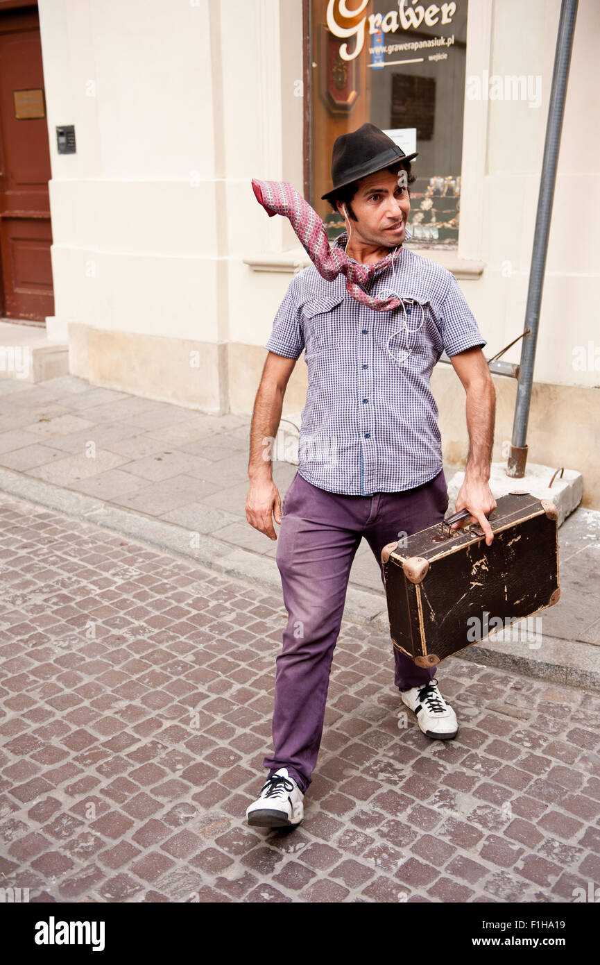 Funny mime performer di strada mostra Foto Stock