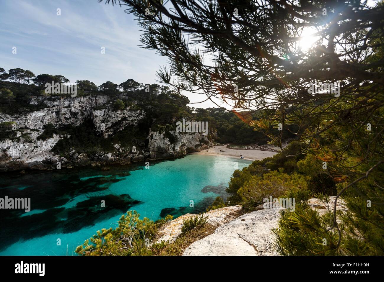 Vista di Cala Macarelleta, Menorca, Spagna Foto Stock