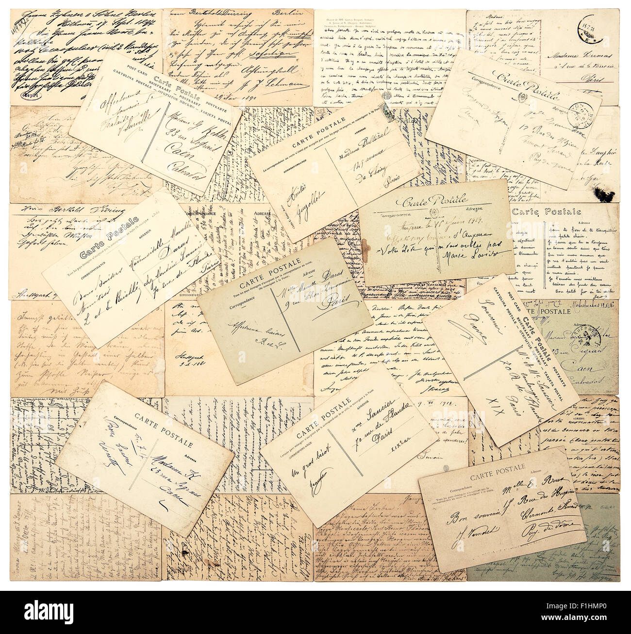Cartoline d'epoca. vecchi manoscritti testi indefinito da ca. 1900. grunge stile retrò background paper Foto Stock
