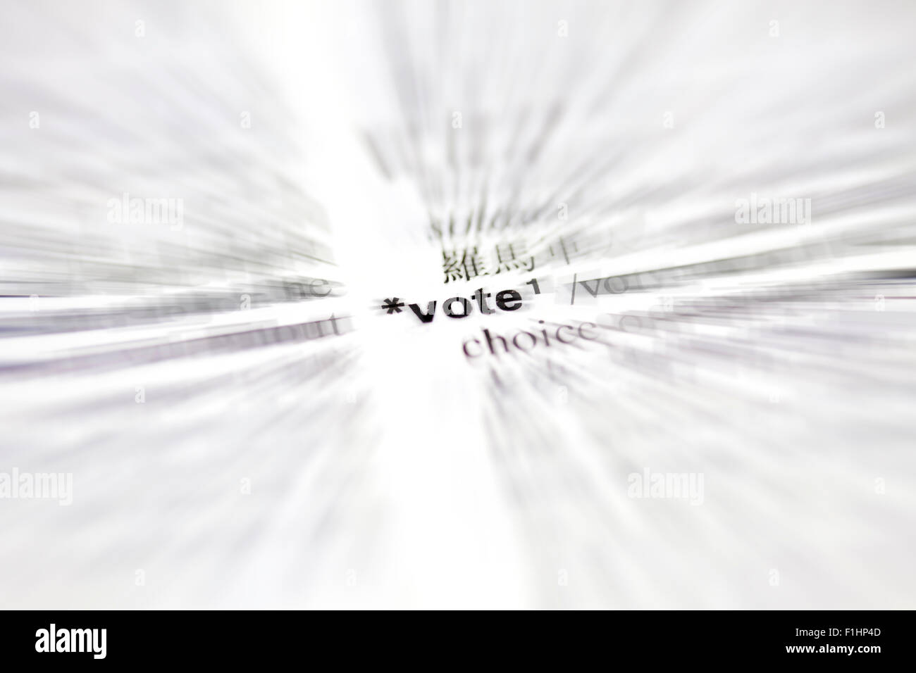 Una piccola immagine di DOF della definizione del dizionario della parola "voto" Foto Stock