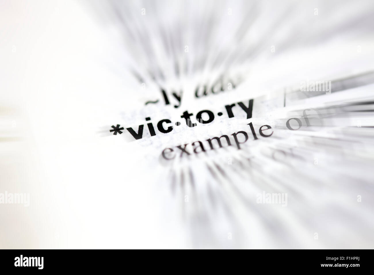 Una piccola immagine di DOF della definizione del dizionario della parola "vittoria" Foto Stock
