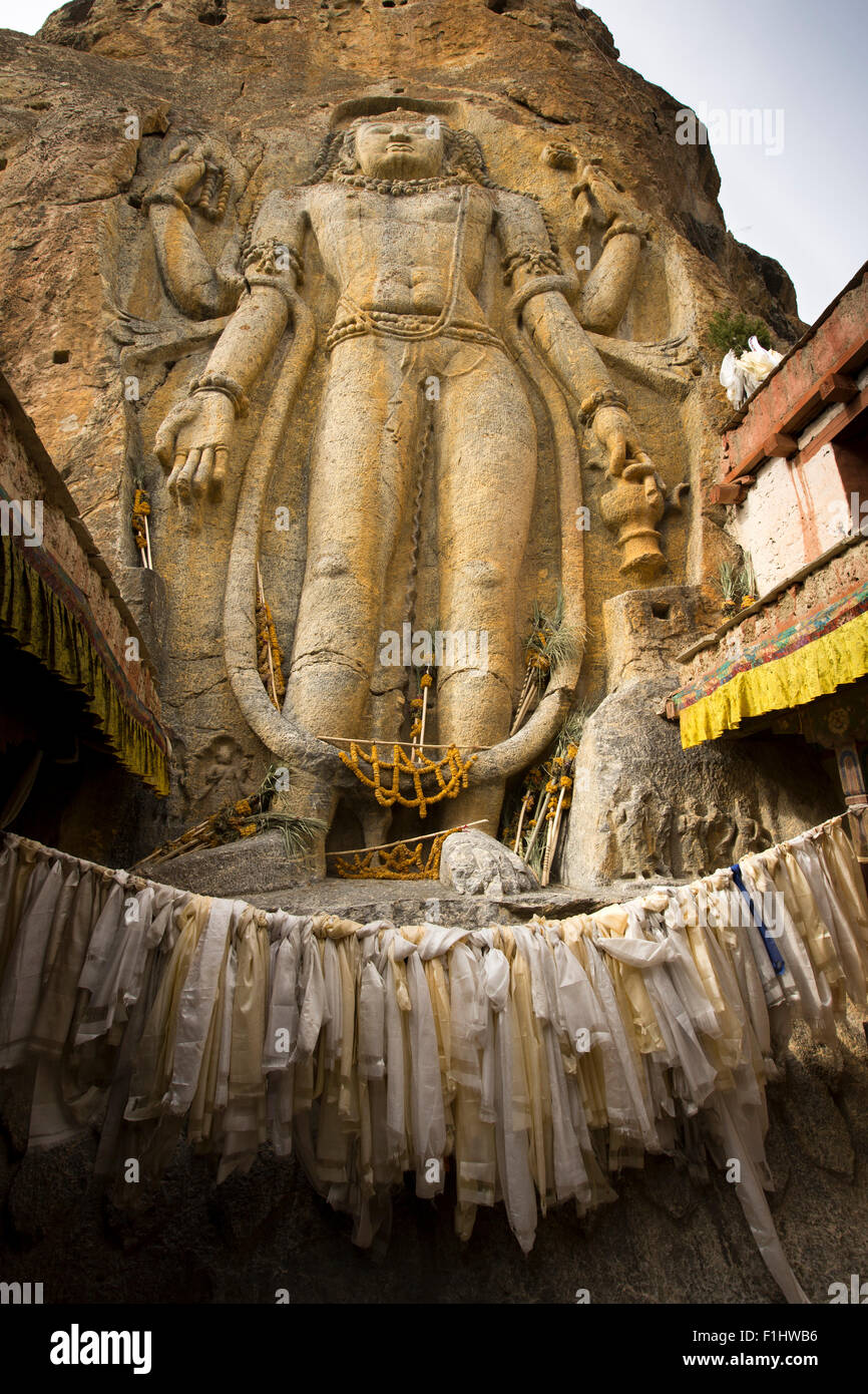 India, Jammu e Kashmir, Ladakh Buddismo, Mulbekh, Chamba statua, 700ad 8 metro di altezza la figura del Maitreya il futuro Buddha a venire Foto Stock