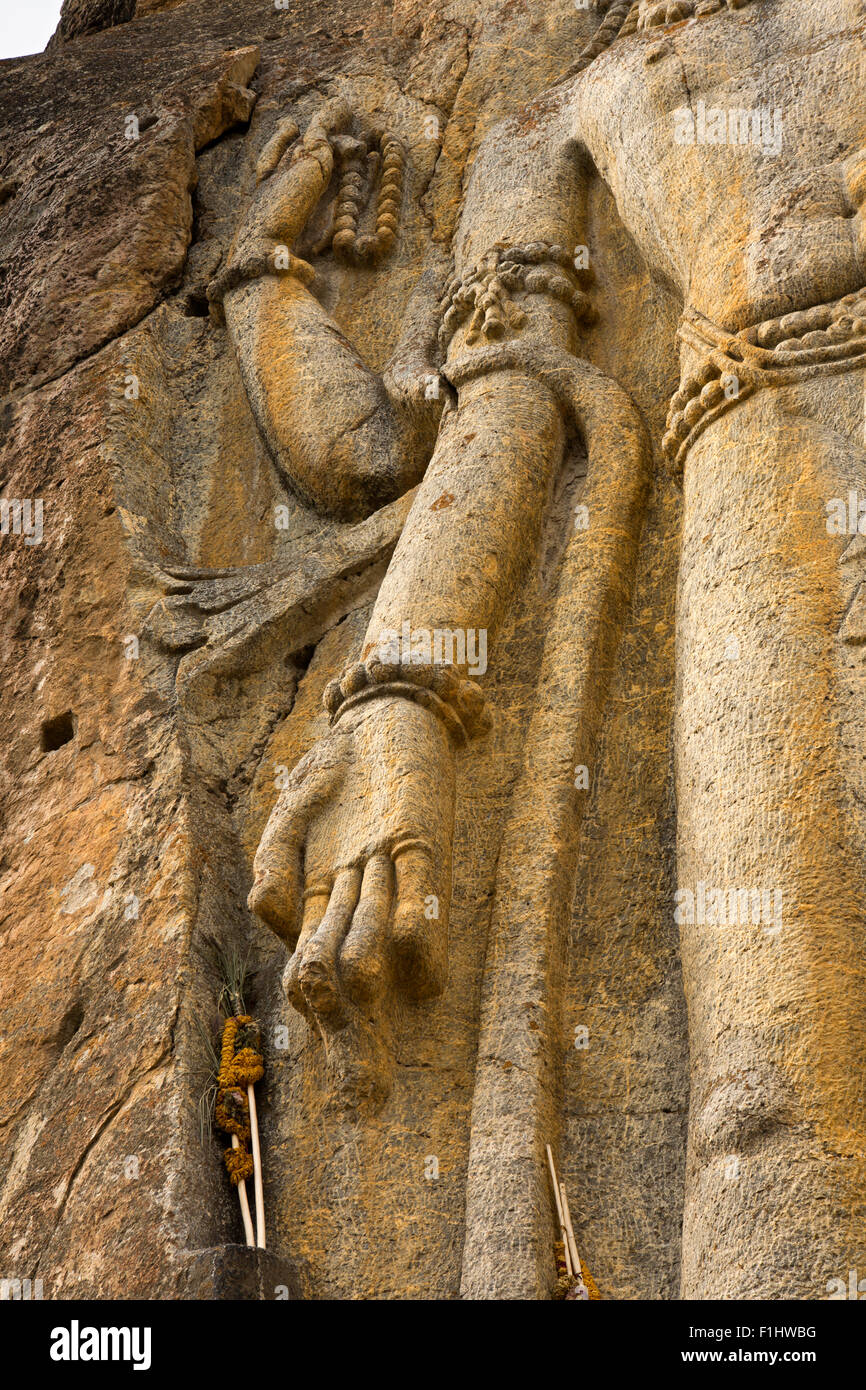 India, Jammu e Kashmir, Ladakh Buddismo, Mulbekh, Chamba statua, mano di 700ad 8 metro di altezza la figura del Maitreya il futuro Buddha Foto Stock