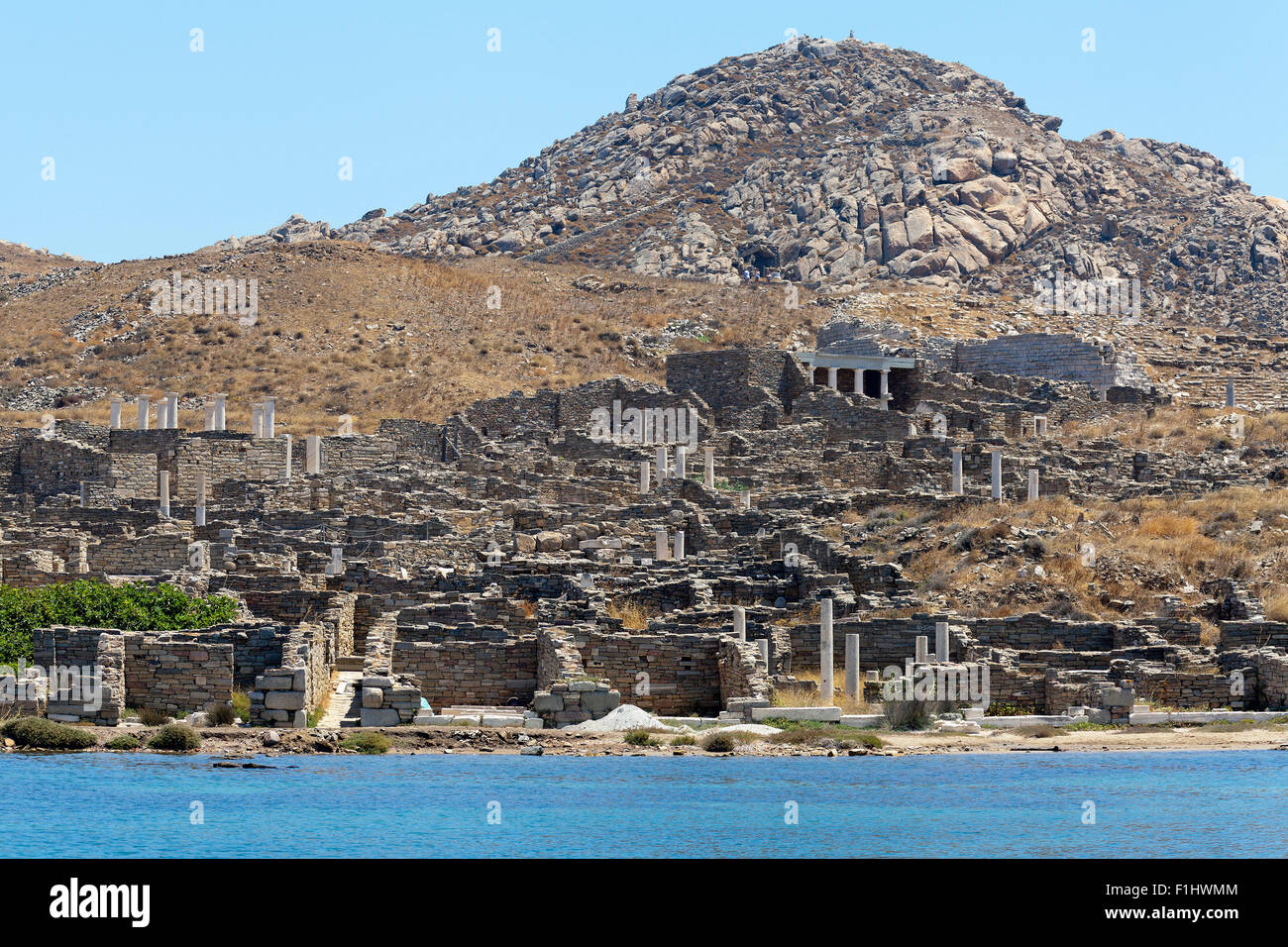 Rovine romane sull'isola greca di Delos, nelle Cicladi Foto Stock
