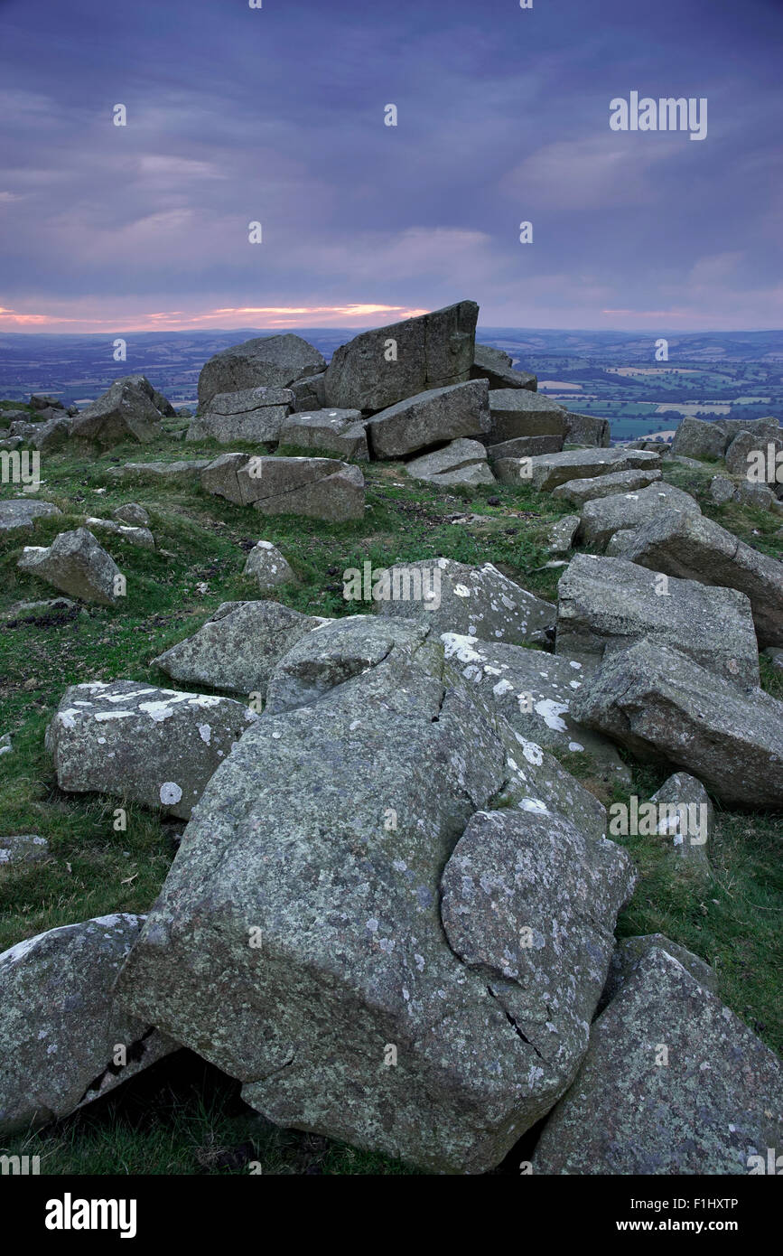 Vista dalla cima del Titterstone Clee Hill, Shropshire, Inghilterra, Regno Unito Foto Stock